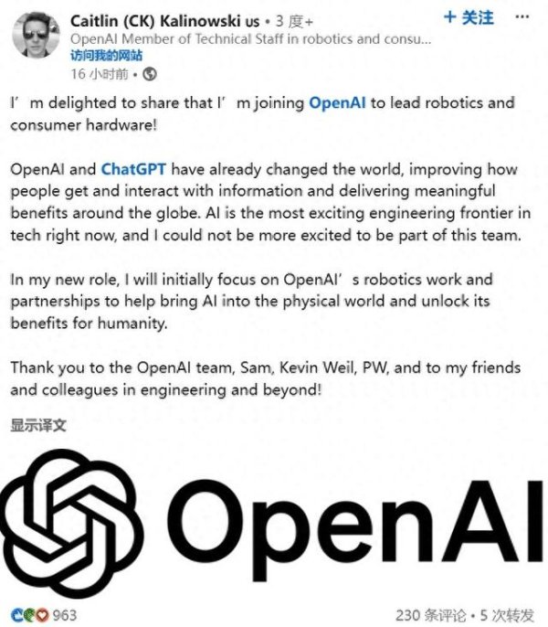 股市配债怎么操作 OpenAI变“硬”了！招揽Meta AR眼镜负责人领导机器人业务